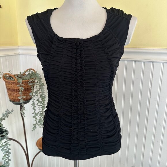 White House Black Market Basic Solid black Sleeveless Top scrunched S - Picture 9 of 9